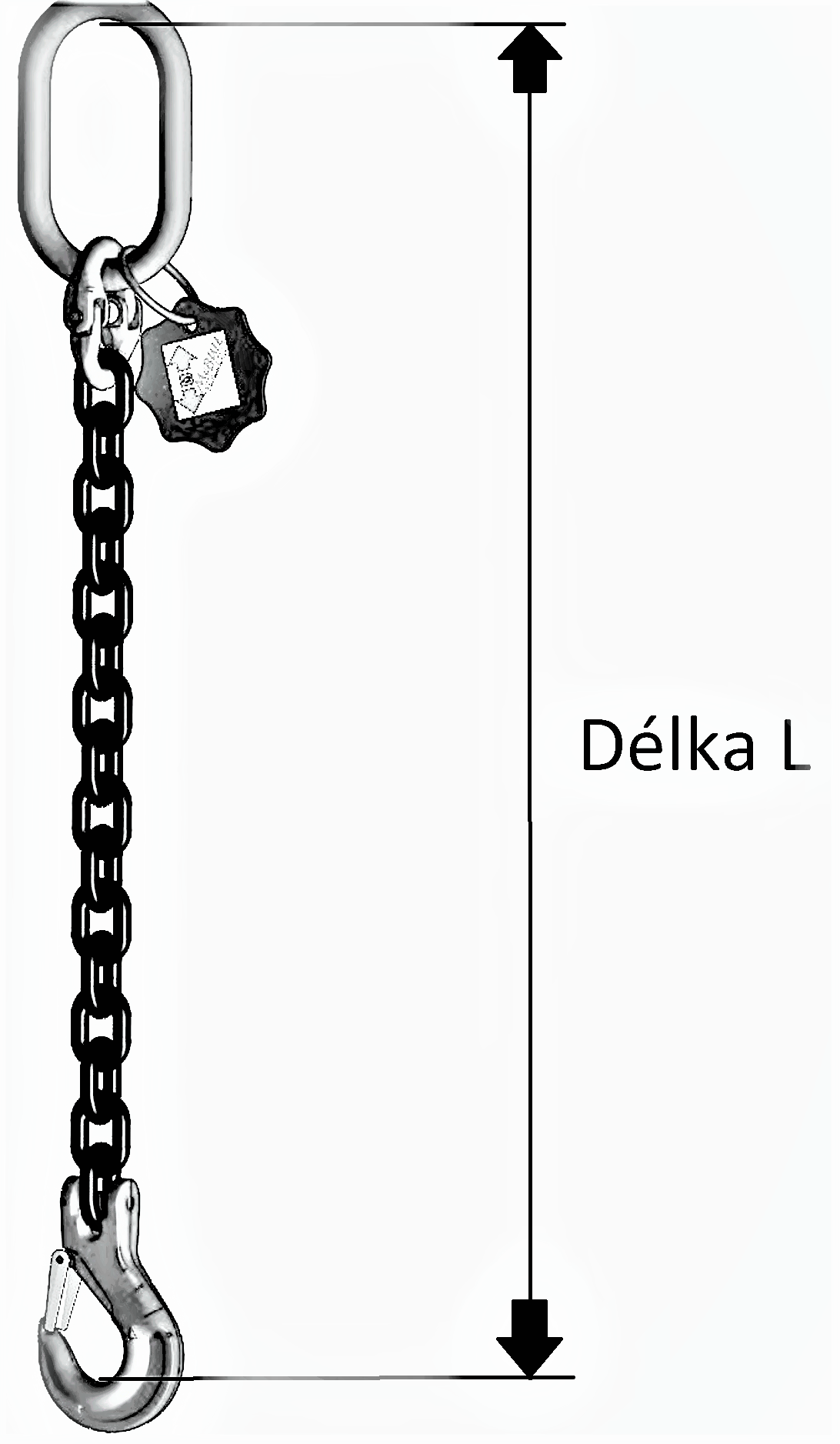 Řetězový 1-závěs s hákem s pojistkou d 6/délka L dle výběru - 1120 kg 