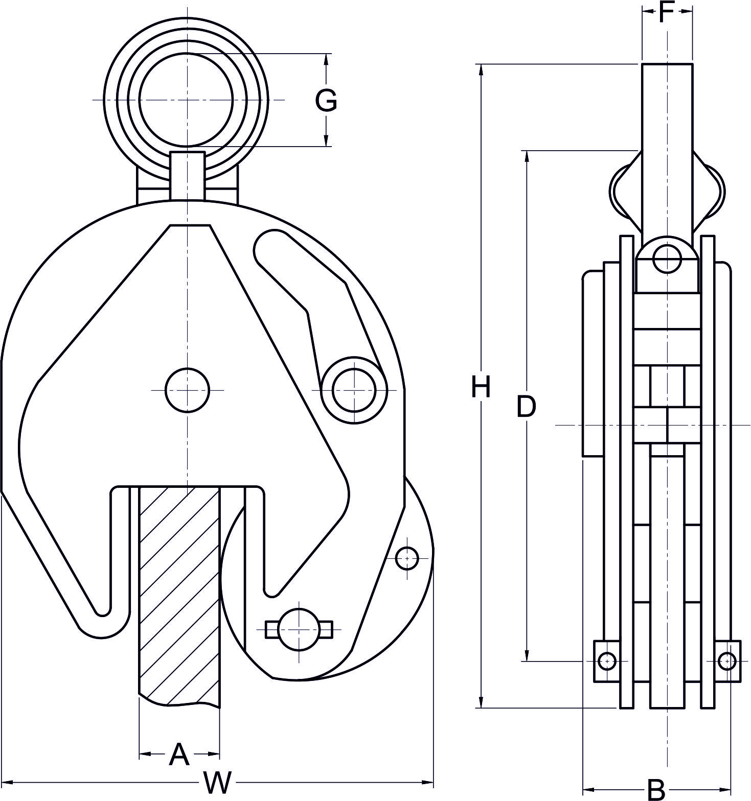 Svěrka na plech výkyvná EXU 8,0 s nosností 8000kg a rozsahem 40-80mm