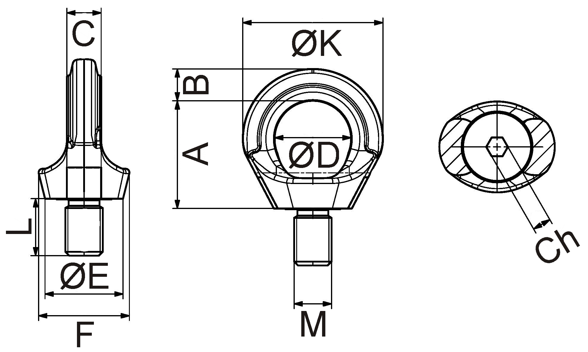 Šroubový bod otočný RSHV24INOX M24x36 mm nosnost 2500 kg NEREZ 