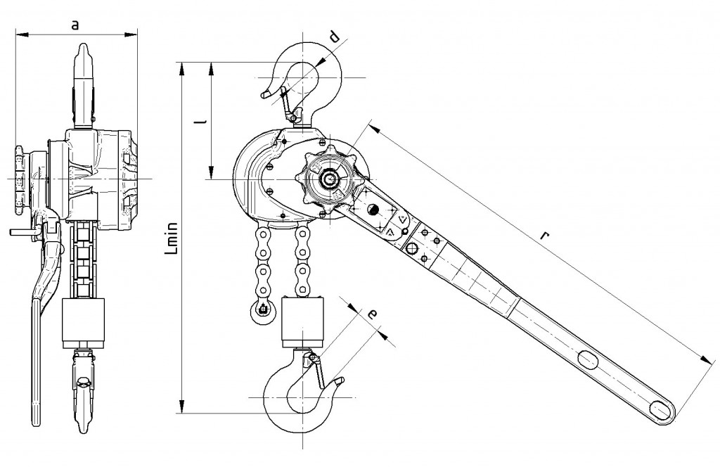 Zvedák řehtačkový RZV 6,3T/1,5M nosnost 6300kg/zdvih 1,5m