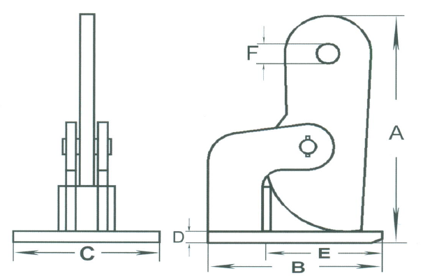 Svěrka na plech horizontální s nosností 10000 kg (pro pár) a rozsahem 0-100 mm
