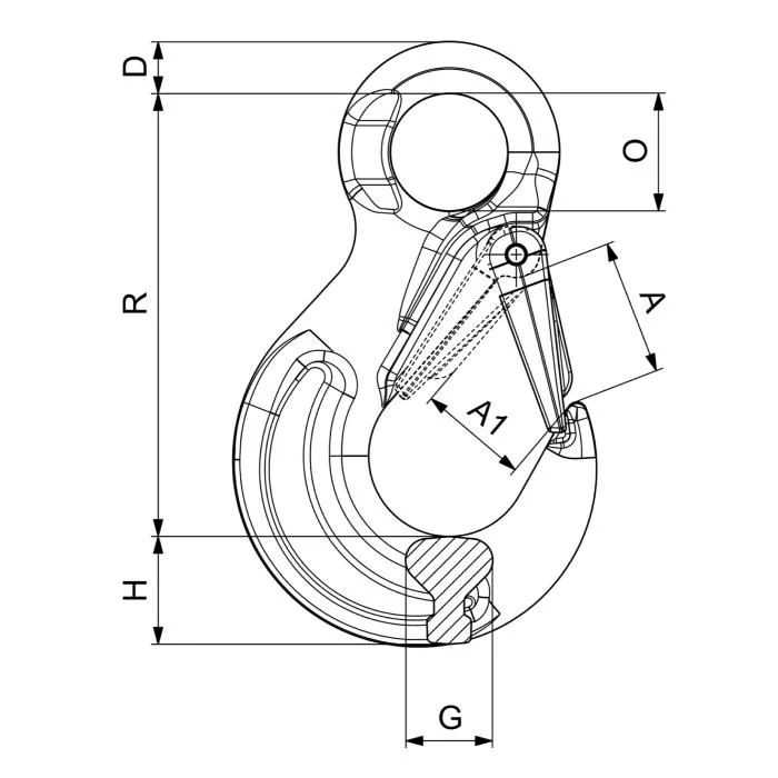 Hák s okem a pojistkou CAX06SF (CX29SN) 1 400 kg (další velikosti dle výběru)