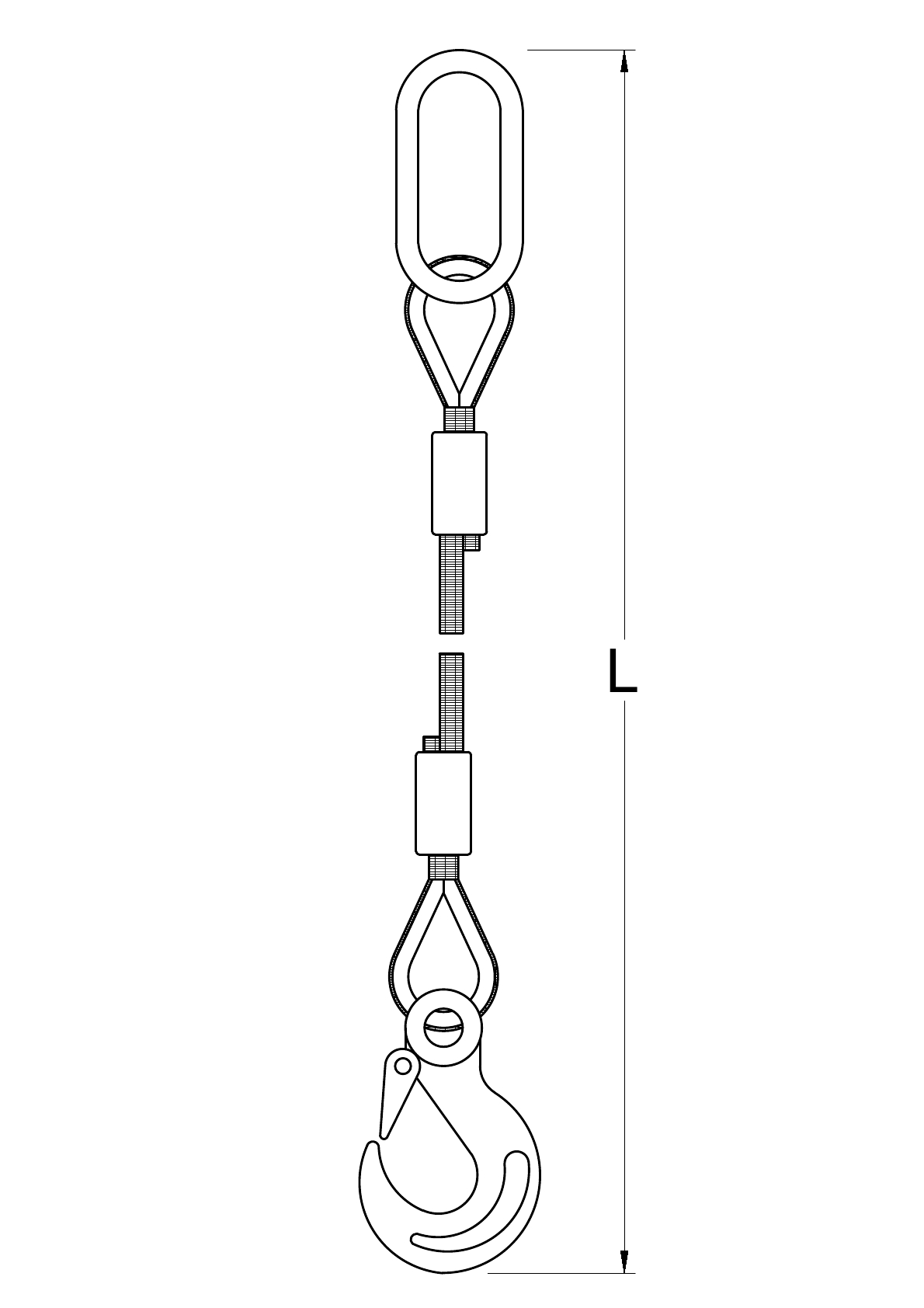 Lanový 1-závěs oko-hák s pojistkou pr. 12 mm/6 m nosnost 1500 kg     