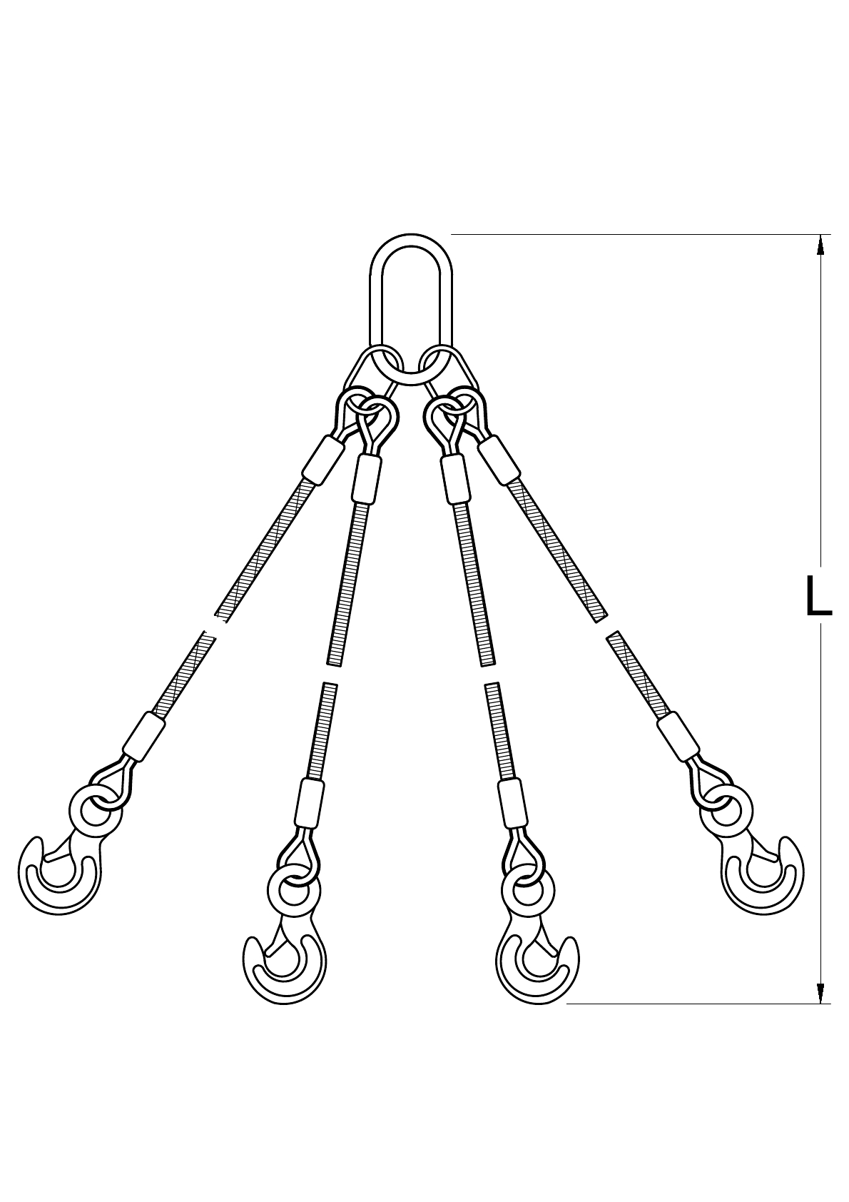 Lanový 4-závěs s háky s pojistkou pr. 14 mm/5 m nosnost 4350/3150 kg     