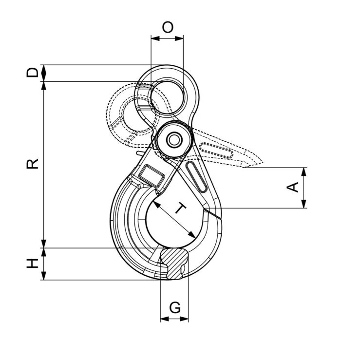 Hák s okem a bezpečnostní výklopnou pojistkou CSL13 nosnost 5 300 kg