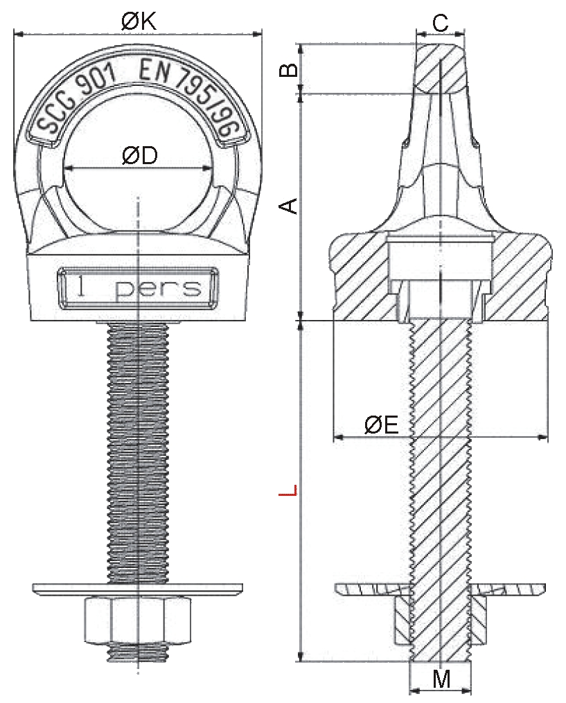 Šroubový jistící bod otočný RSHVX12150PSA M12x150 mm/1 osoba